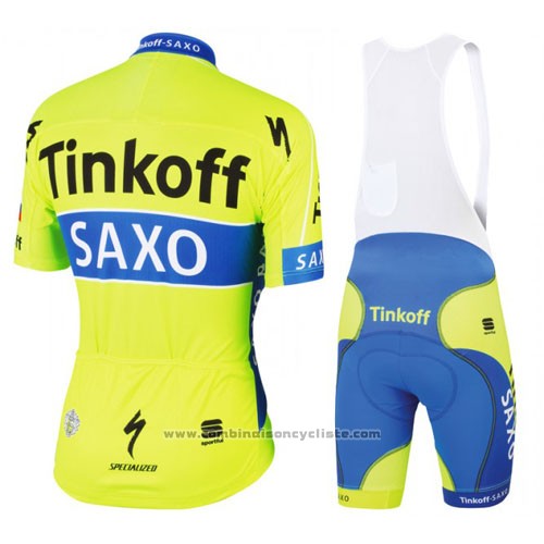2016 Maillot Cyclisme Tinkoff Saxo Bank Jaune et Bleu Manches Courtes et Cuissard